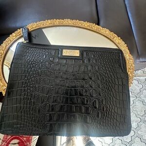 Brahmin Black Croc-Embossed Laptop Case